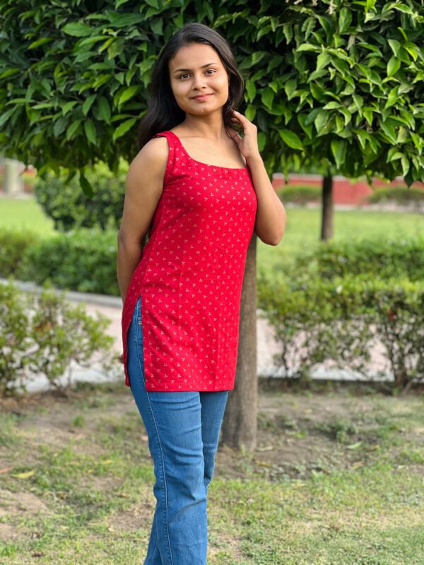 Kumkum Print Red Kurti - Image 3